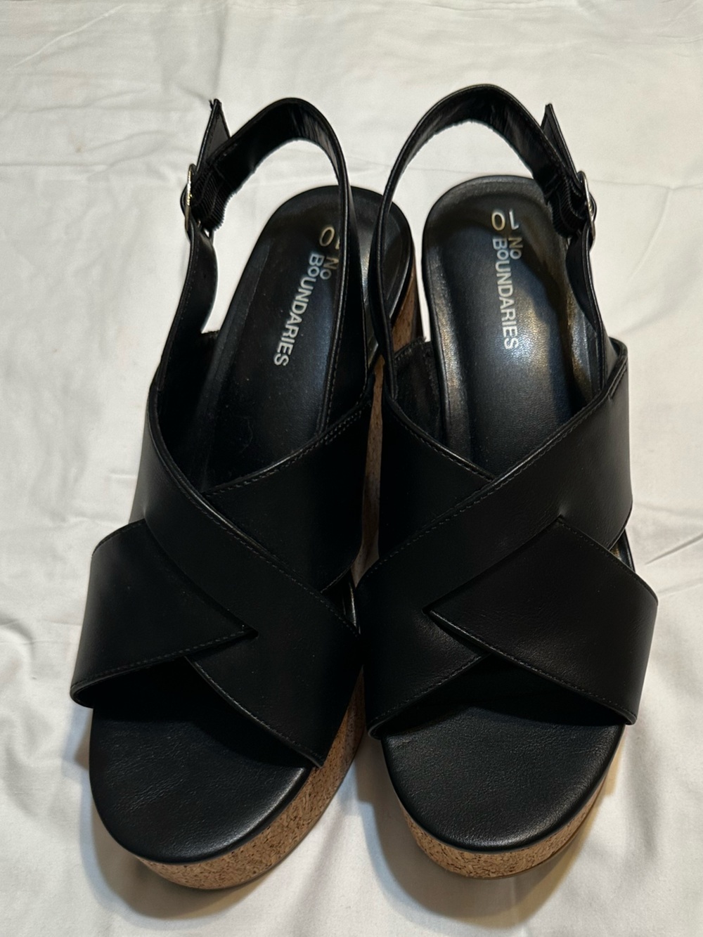 No Boundaries Women's Black Cork Wedge Sandals Size 10